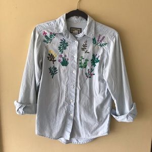 Vintage ruff hewn denim embroidered flowers